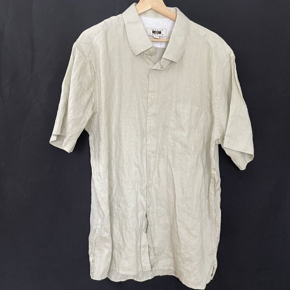 Joseph Abboud Mens Tan Linen Short Sleeve Button-Up Shirt Xxl Classic Clean